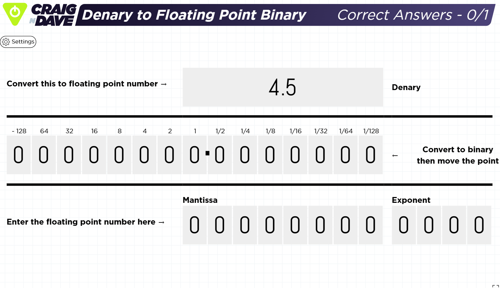 Denary to floating point